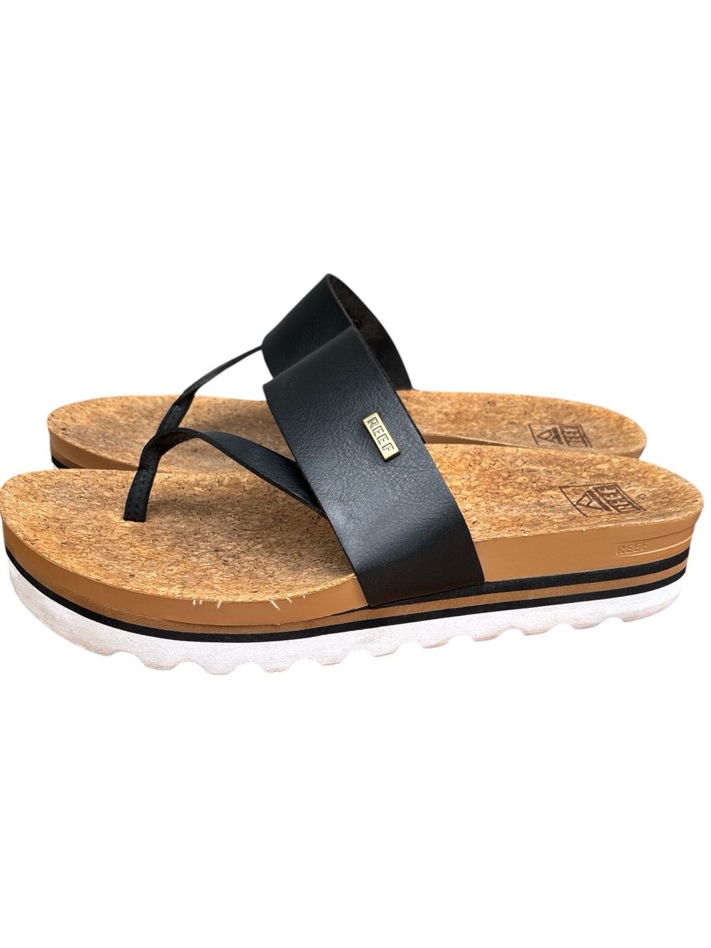 Reef Women’s Cushion Sol Hi Black Cork Platform Thong Sandals 10